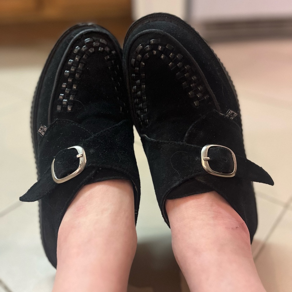 TUK Viva Lo Sole Creeper Black Suede Monk Buckle size 7 womens